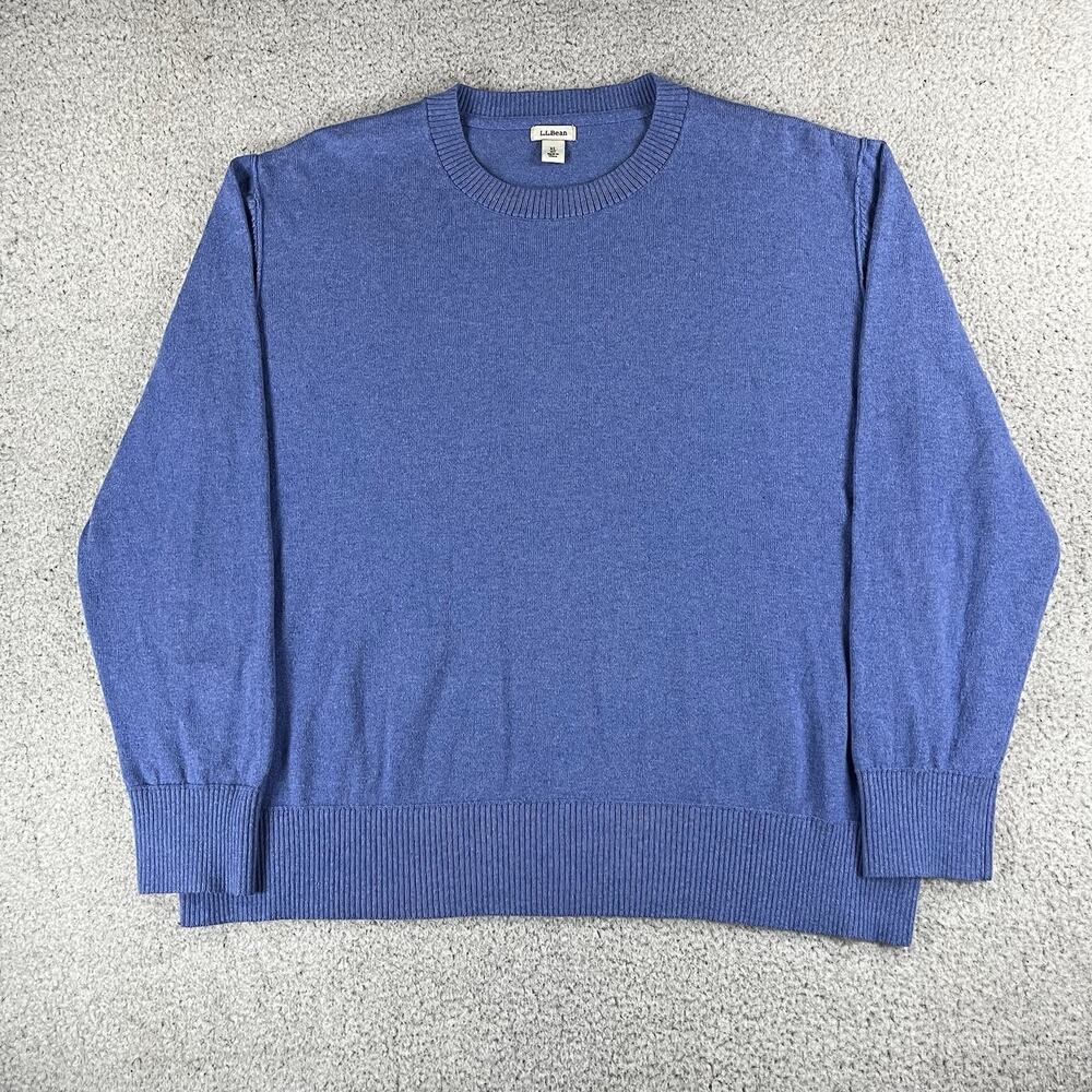 LL Bean Sweater Womens XL Blue Long Sleeve Cotton Cashmere Blend Crewneck